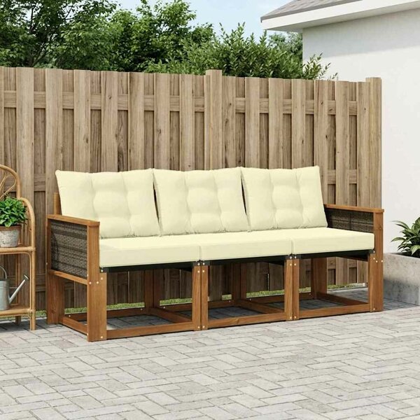 VidaXL Kültéri kanapé szett párnával 3 pcs Természetes és krémszínű