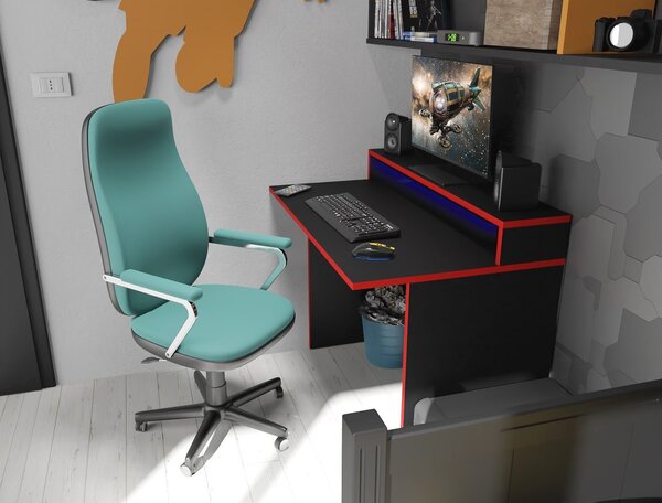 Gamer PC asztal Adapt (fekete + piros) (RGB LED világítással)