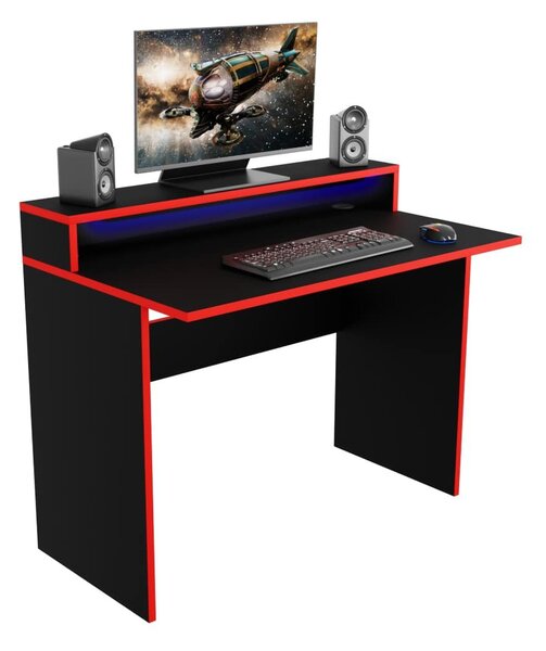 Gamer PC asztal Adapt (fekete + piros) (RGB LED világítással)