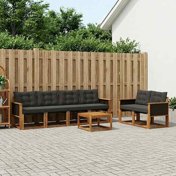 VidaXL Kültéri kanapé szett párnával 7 pcs Természetes és Fekete