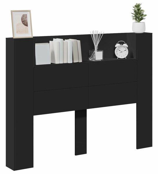 VidaXL Fejtámla LED -es lámpákkal Fekete 140 x 16,5 x 103,5 cm Faanyag