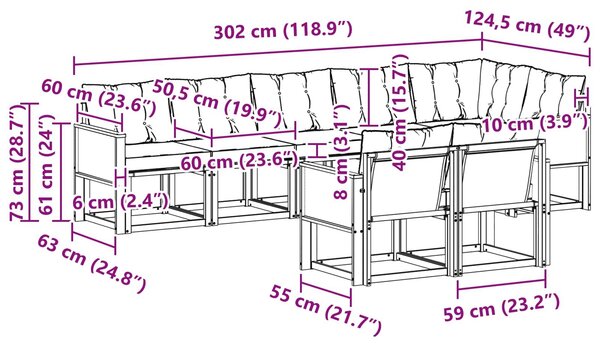 VidaXL Kültéri kanapé szett párnával 8 pcs Természetes és Fekete