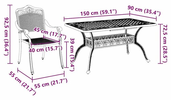 VidaXL Kert étkező szett 5 pcs Bronz Alumínium