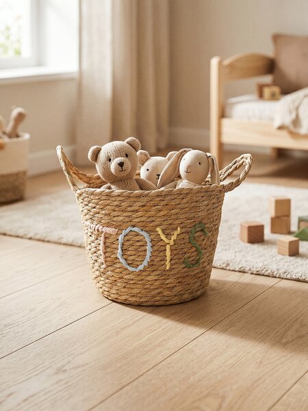 Sinsay - Fonott tárolókosár „Toys” felirattal - bézs