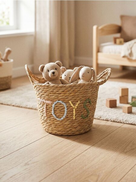 Sinsay - Fonott tárolókosár „Toys” felirattal - bézs