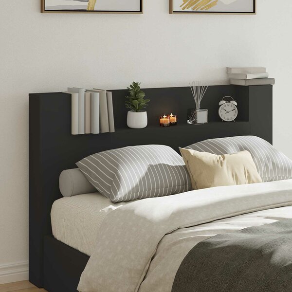 VidaXL Fejtámla LED -es lámpákkal Fekete 160 x 16,5 x 103,5 cm Faanyag