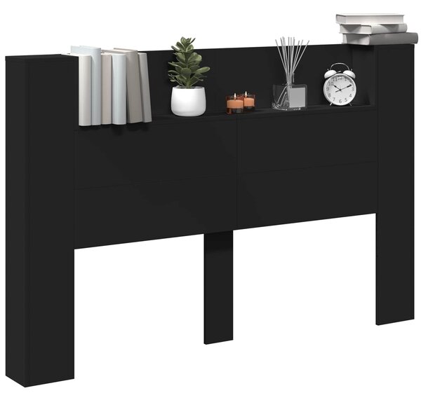 VidaXL Fejtámla LED -es lámpákkal Fekete 160 x 16,5 x 103,5 cm Faanyag