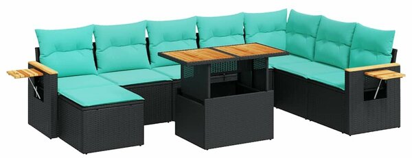 VidaXL 10 részes fekete polyrattan akácfa kerti ülőgarnitúra párnákkal