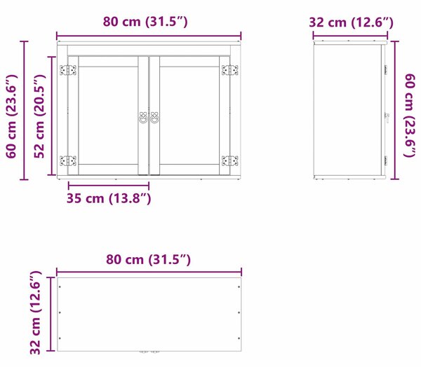 VidaXL Cabinet SKI Mézes Barna 80 x 32 x 60 cm Tömör fenyőfa