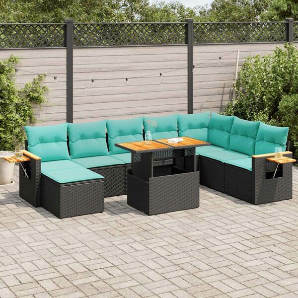 VidaXL 10 részes fekete polyrattan akácfa kerti ülőgarnitúra párnákkal