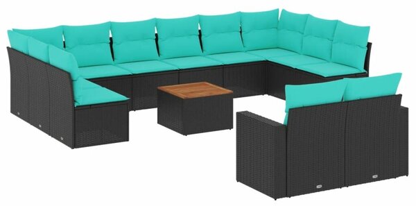 VidaXL 13 részes fekete polyrattan kerti ülőgarnitúra párnákkal