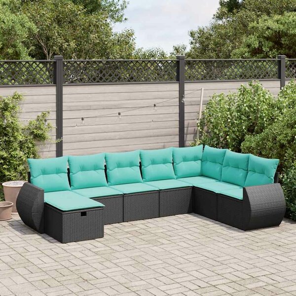 VidaXL 8 részes fekete polyrattan kerti ülőgarnitúra párnákkal