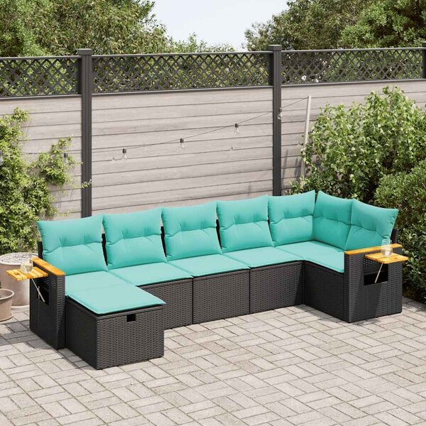 VidaXL 7 részes fekete polyrattan kerti ülőgarnitúra párnával