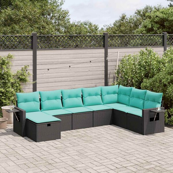 VidaXL 8 részes fekete polyrattan kerti ülőgarnitúra párnákkal