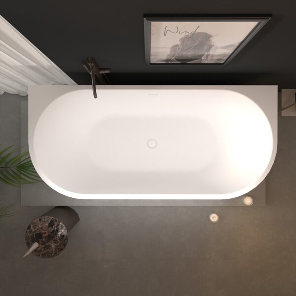 Erga Norah, szabadon álló fürdőkád falra 150x75 cm + leeresztő dugó, fehér fényes, ERG-Norah-150075-WH-WH