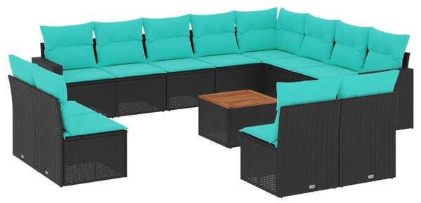 VidaXL 13 részes fekete polyrattan kerti ülőgarnitúra párnákkal