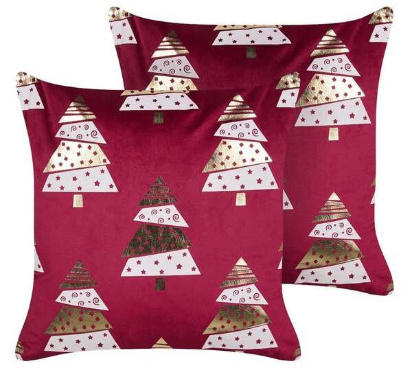 2 db díszpárna GOLDSPRUCE Bársony 45 x 45 cm Piros Karácsonyi minta
