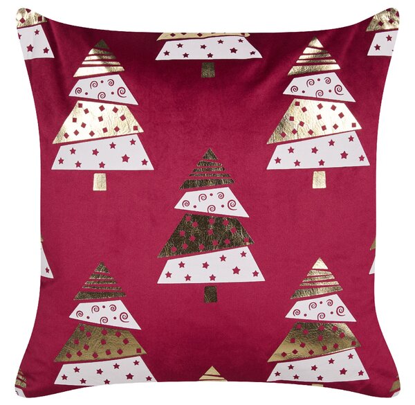 2 db díszpárna GOLDSPRUCE Bársony 45 x 45 cm Piros Karácsonyi minta