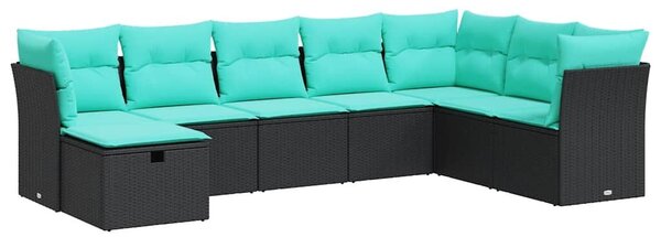 VidaXL 8 részes fekete polyrattan kerti ülőgarnitúra párnákkal