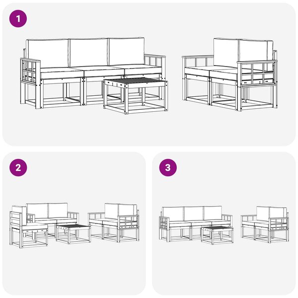 VidaXL Kültéri kanapé szett 6 pcs Fehér és Világosszürke