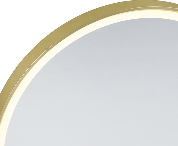 Fürdőszobai tükör arany 50 cm LED-del, 3 fokozatban dimmelhető, érintőgombos, kerek - Miral