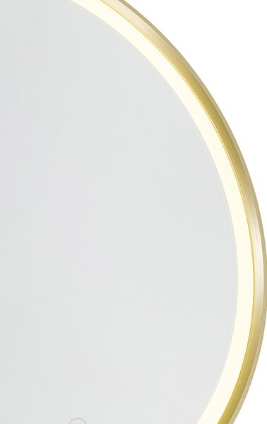 Fürdőszobai tükör arany 50 cm LED-del, 3 fokozatban dimmelhető, érintőgombos, kerek - Miral