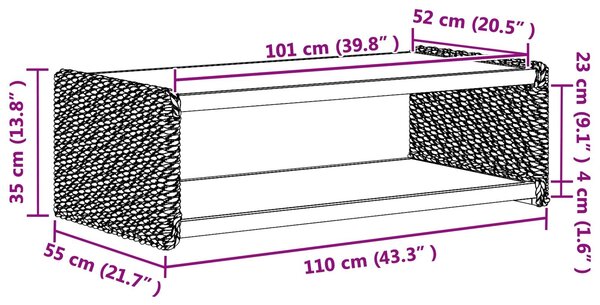 VidaXL Dohányzóasztal Természetes 110 x 55 x 35 cm Tömör Mahagóni Fa