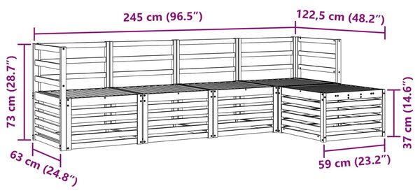 VidaXL Kültéri kanapé szett 5 pcs Fehér Tömör Akácfa