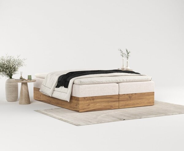 Bézs-natúr színű ágyneműtartós boxspring ágy 160x200 cm Faro – Maison de Rêve