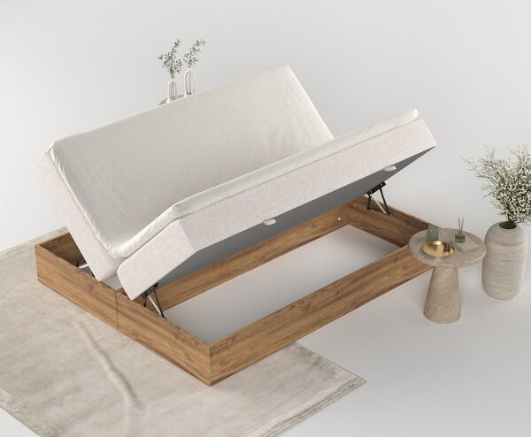 Bézs-natúr színű ágyneműtartós boxspring ágy 160x200 cm Faro – Maison de Rêve