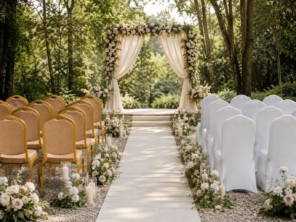 King Home HERA Bankett Szék Bézs Arany Kerettel és WEDDING Fehér Huzattal