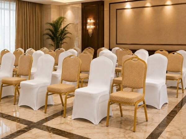 King Home HERA Bankett Szék Bézs Arany Kerettel és WEDDING Fehér Huzattal