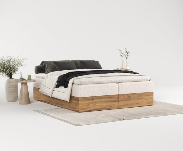 Bézs-natúr színű ágyneműtartós boxspring ágy 160x200 cm Faro – Maison de Rêve