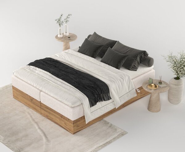 Bézs-natúr színű ágyneműtartós boxspring ágy 160x200 cm Faro – Maison de Rêve