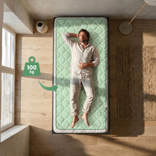 AKORD Furniture Factory Összecsukható Fém Ágykeret Matraccal 90x200 cm Fekete 6 Lábbal