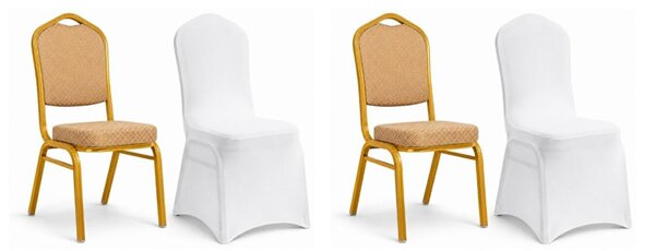 King Home HERA Bankett Szék Szett Arany Acél Bézs Kárpittal és Fehér WEDING Huzattal (2+2 db)