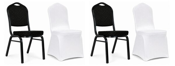 King Home Heron & Wedding Bankett Szék Szett Fekete Acél Fehér Huzattal