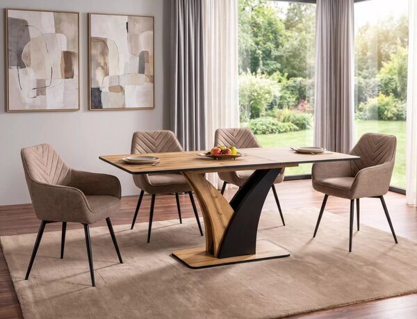 Vento Artisan Kinyitható Étkezőasztal Laminált Tölgy-Fekete Modern