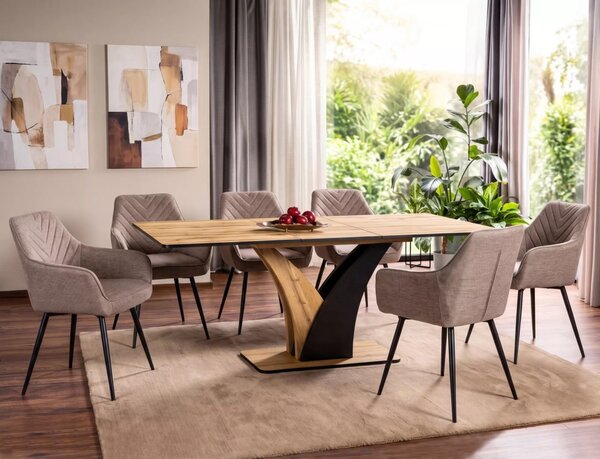 Vento Artisan Kinyitható Étkezőasztal Laminált Tölgy-Fekete Modern