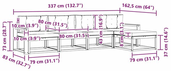 VidaXL Kültéri kanapé szett párnával 5 pcs Természetes és antracit