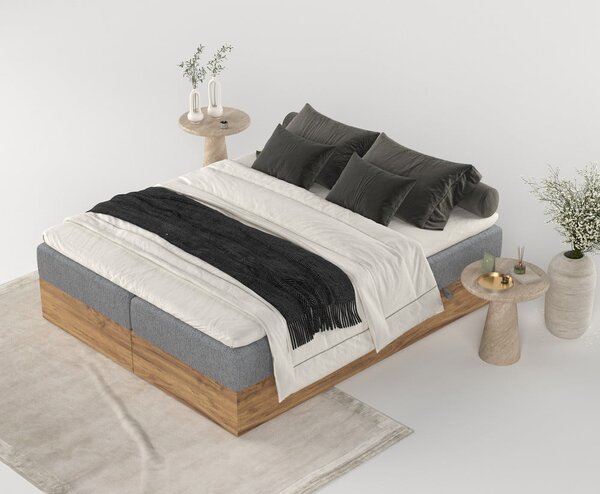 Szürke-natúr színű ágyneműtartós boxspring ágy 180x200 cm Faro – Maison de Rêve