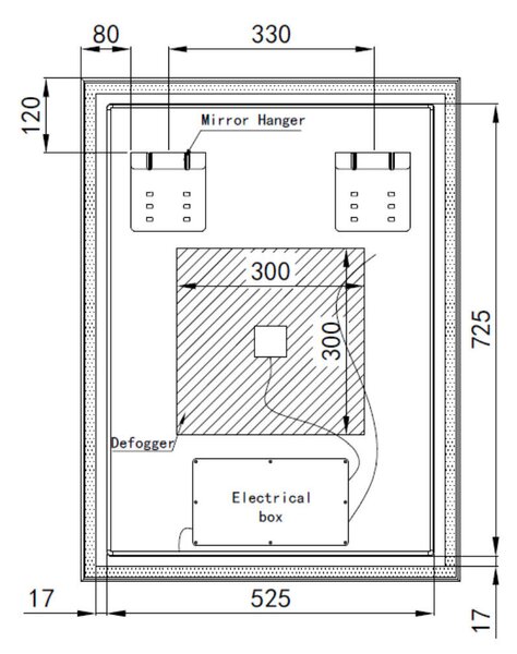 Fekete keretes Loft stílusú LED tükör 60x80cm | Páramentesítő - Óra - Fényerő és színhőmérséklet szabályozás | Welland Luxury-Line Loft G1101