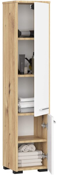 AKORD FIN Fürdőszobai Oszlopszekrény 140cm Artisan Tölgy-Fehér