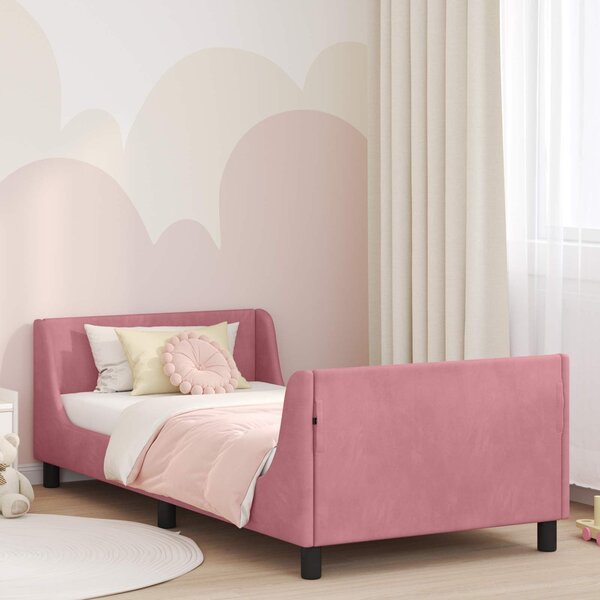 VidaXL Gyerekágy kerettel fejtámlával Rózsaszín 90 x 190 cm Bársony