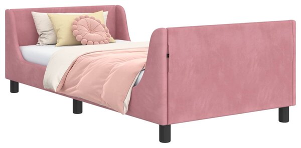 VidaXL Gyerekágy kerettel fejtámlával Rózsaszín 90 x 190 cm Bársony