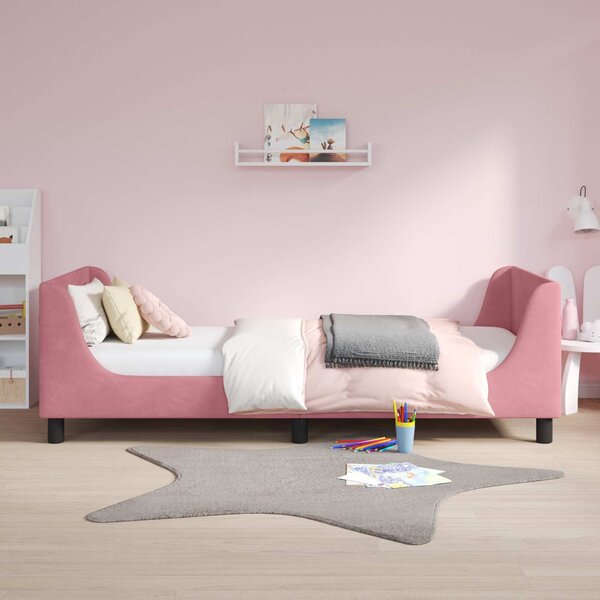 VidaXL Gyerekágy kerettel fejtámlával Rózsaszín 90 x 190 cm Bársony