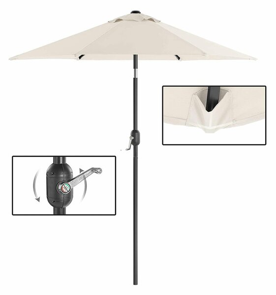 Kerti napernyő 200 cm, kétirányban dönthető 30°, UPF 50+ poliészter, fém váz, bézs