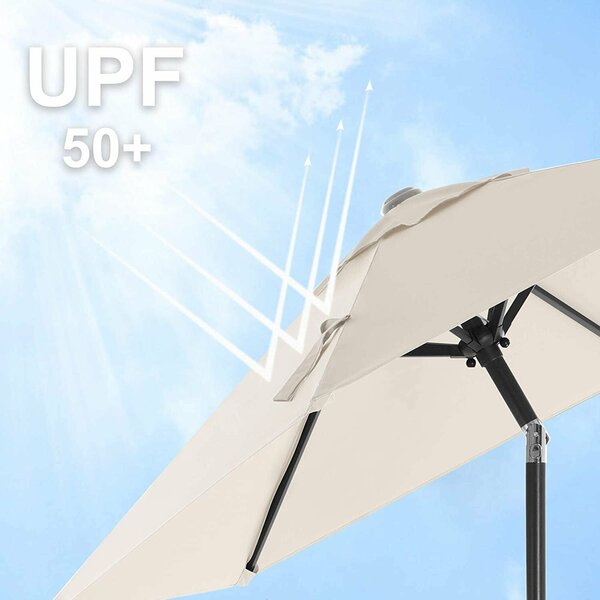 Kerti napernyő 200 cm, kétirányban dönthető 30°, UPF 50+ poliészter, fém váz, bézs
