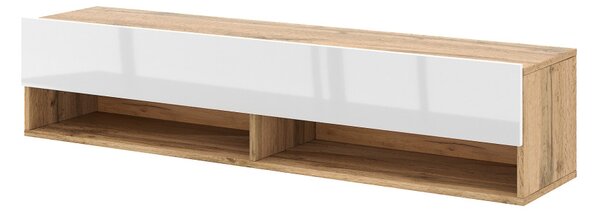 TV-szekrény 140 cm, 1 ajtóval, Wotan tölgy/magasfényű fehér színkombinációban DERBY