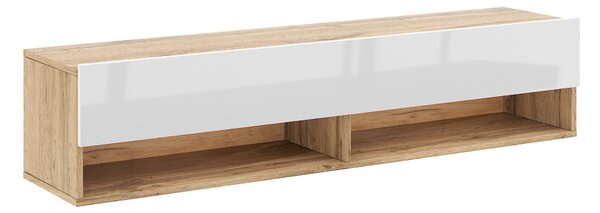 TV-szekrény 140 cm, 1 ajtóval, Wotan tölgy/magasfényű fehér színkombinációban DERBY